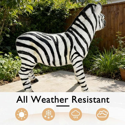 18.31" H x 19.49" L Zebra Statue for Garden, Outdoor Sculpture, Animal Decor for Yard Porch Entryway Patio Living Room (Large, Zebra)