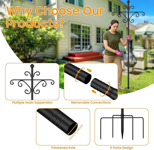 Bird Feeder Pole for Outdoors,108 Inch Adjustable Tall Shepherds Hooks, Double Shepherd Hooks for Bird Feeder Stand for Garden Plant, Hummingbird Feeder, Lantern, Hanging Wedding Decor