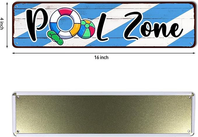 Pool Zone Tin Sign Vintage Rustic Decor Home Pool Tropical Beach Patio Wall Decoration Pool Metal Street Sign 4x16 Inch