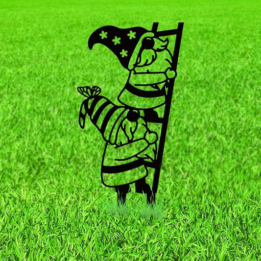 WADORN Funny Climbing Ladder Gnomes Metal Decorative Garden Stakes, Black Gnome Theme Outdoor Statues Silhouette Gnomes Lover Gifts Stakes Ornaments for Yard Art Garden Patio Backyard Lawn Decors