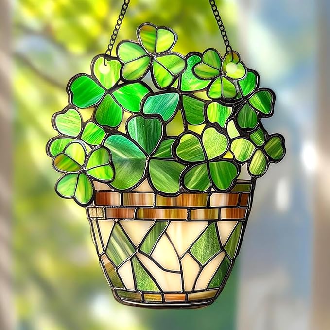 Shamrock Acrylic Suncatcher, Boho Suncatchers for Window Hanging Ornament, Stained Glass Effect Art Garden Decor for St Patrick's Day, Gifts for Mother's Day, Mom, Grandma, Wife, Women, Nana