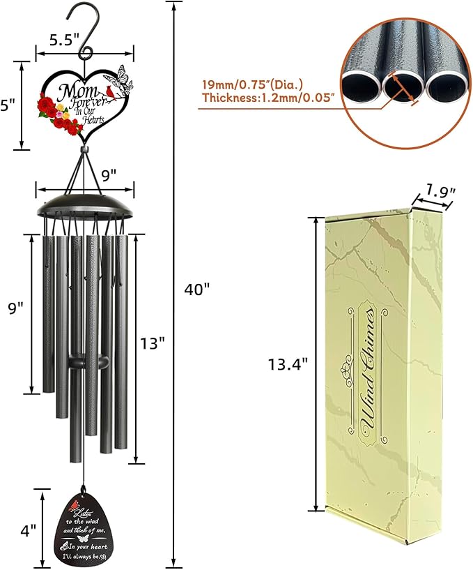 40"Memorial Wind Chimes for Loss of Mother, Wind Chimes in Memory of a Loved one,Memorial Gifts for Loss of Mom,Sympathy Gifts, Bereavement Condolence Remembrance Gift ,Large Wind Chime Outside