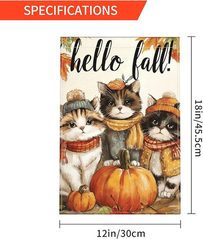 Fall Cat Garden Flag Seasonal Double Sided 12 x 18 Inch Small Yard Flag for Indoor Outdoor Decor Holiday All Seasons