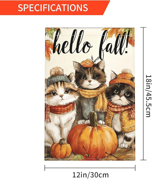 Fall Cat Garden Flag Seasonal Double Sided 12 x 18 Inch Small Yard Flag for Indoor Outdoor Decor Holiday All Seasons