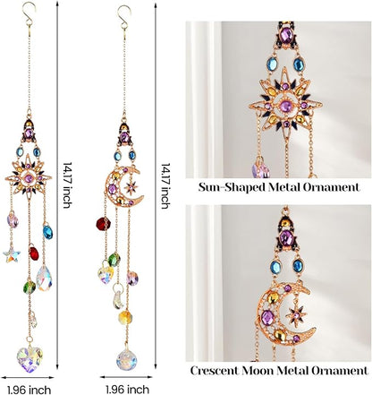 2 Pcs Crystal Hanging Ornaments, Sun & Moon Crystal Suncatcher, Hanging Crystals for Decoration, Window Ornament, Home Decoration, Ideal Gift
