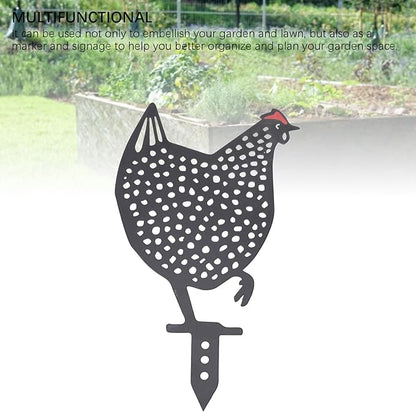 flexman Chicken Garden Stake, Iron Garden Decorative Statues Multifunctional Chicken Family Garden Yard Art for Yard Outdoor Lawn Backyard (C)