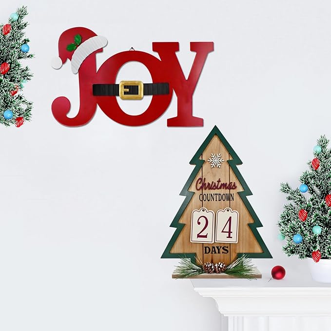 Christmas Joy Garden Stake, Metal Joy Sign Hanging Wall Decor, 19"H Xmas Yard Sign Merry Christmas Outdoor Decorations for Garden Lawn Patio Lawn Pathway (red joy)