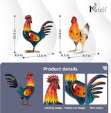 Natelf Solar Rooster and Hen Statue, Outdoor Metal Chicken Decor with Solar Lights, Hand-Painted Farmhouse Garden Art for Yard, Patio, Chicken Coop - Housewarming Gifts Set of 2