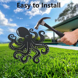 WADORN Octopus Metal Decorative Garden Stakes, Octopus Funny Metal Outdoor Statues Ocean Theme Silhouette Ornament Marine Life Gifts Animal Outdoor Stakes for Yard Garden Patio Lawn Walkway Ornaments