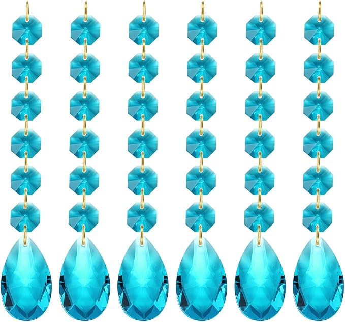 PATIKIL Teardrop Crystal Chandelier Pendants Beads, 6 Pack 160mm Length 38mm Chandelier Prisms Parts Ornaments Hanging Beads for DIY Arts Crafts Decoration, Navy Blue