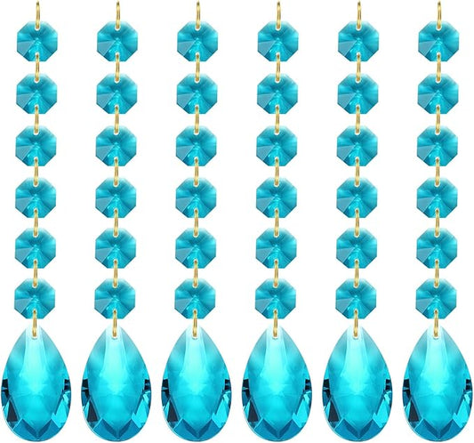 PATIKIL Teardrop Crystal Chandelier Pendants Beads, 6 Pack 160mm Length 38mm Chandelier Prisms Parts Ornaments Hanging Beads for DIY Arts Crafts Decoration, Navy Blue