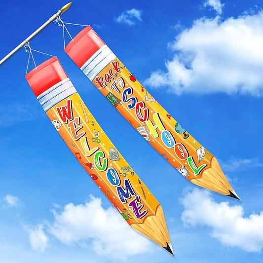 NOVWANG 2 Pcs Back to School Windsocks, Pencil Windsock First Day of School Hanging Flag Welcome Classroom Party Decorations for Office Garden Lawn Outdoor