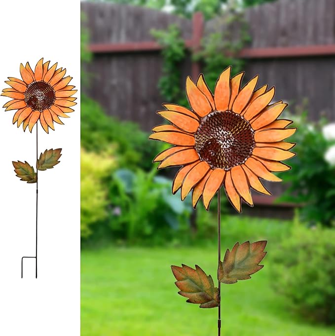 Metal Sunflower Garden Stakes Flower Yard Art Planter Stake Party Lawn Pathway Walkway Patio Decor Yard Sign Indoor Outdoor Decoration (36")