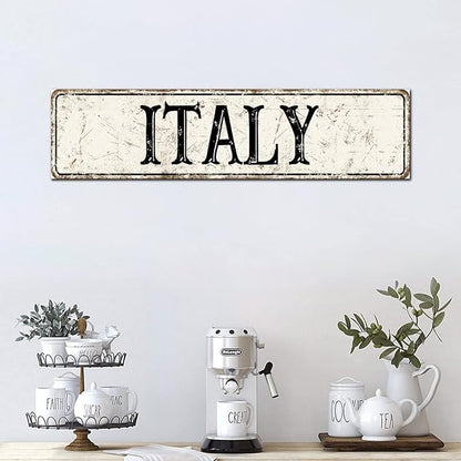 Madcolitote Vintage Italy Wood Sign Italy Street Signs Customized Rustic Wooden Wall Art Farmhouse Wall Decor Kitchen Wall Hanger Retro Decoration Sign Housewarming Gift 6x24in