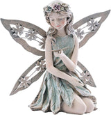 Napco Decorative 8 Inch Indoor or Outdoor Sculpture Figurine Garden Statue Green and Pink Flower Fairy With Dragonfly