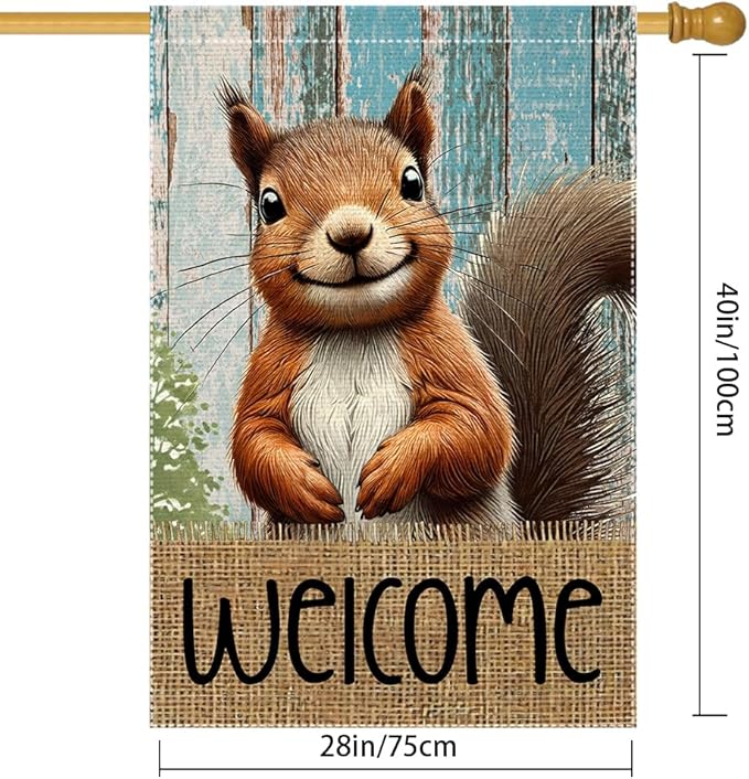 Spring Summer Garden Flag Welcome Garden Flags 28x40 inch Double Sided Small Burlap Squirrel Decor Yard Lawn Outdoor Home Decoratio