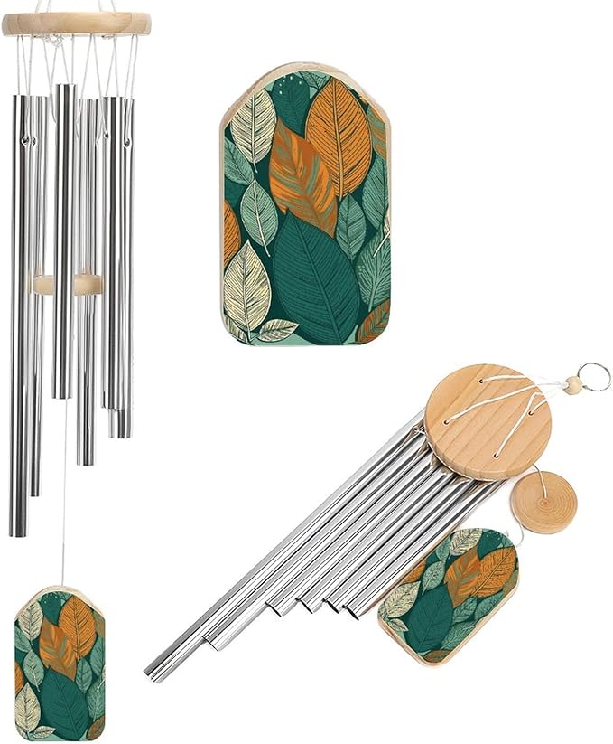 Wind Chimes for Outside,Carpeted with Leaves Printed Cute Aluminium Windchimes Outdoors,Soothing Melodic Memorial Wind Chime for House Porch Patio Garden Balcony Decor