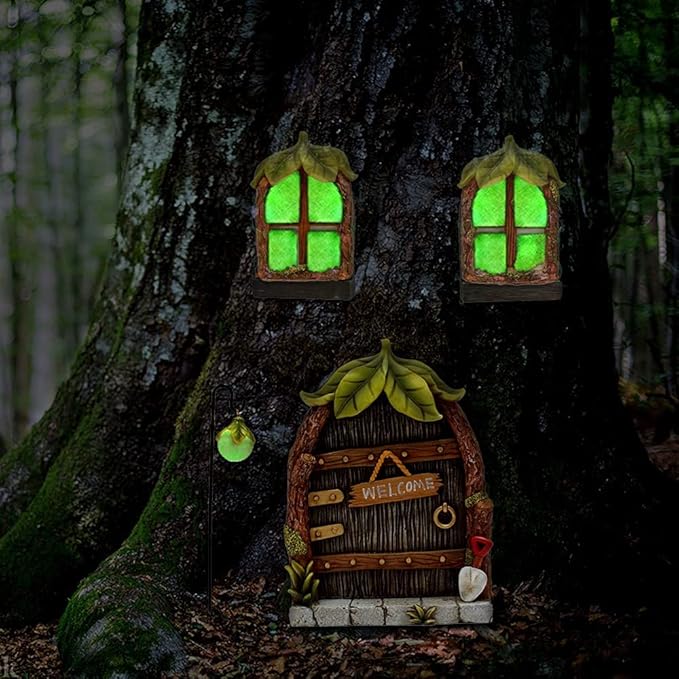 Outdoor Statues Garden Decoration,Garden Sculpture Figurine,Yard Statuette Garden Accessories Resin Statues,Gardening Supplies Garden Statuary Ornament,Trees Decoration Glow in The Dark