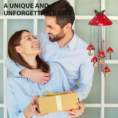 EVOLUX Wind Chimes for Outside, Mushroom Wind Chime Garden Decor Outdoor, Yard Decorations Wind Chimes for Mom Grandma Women Housewarming（Red）