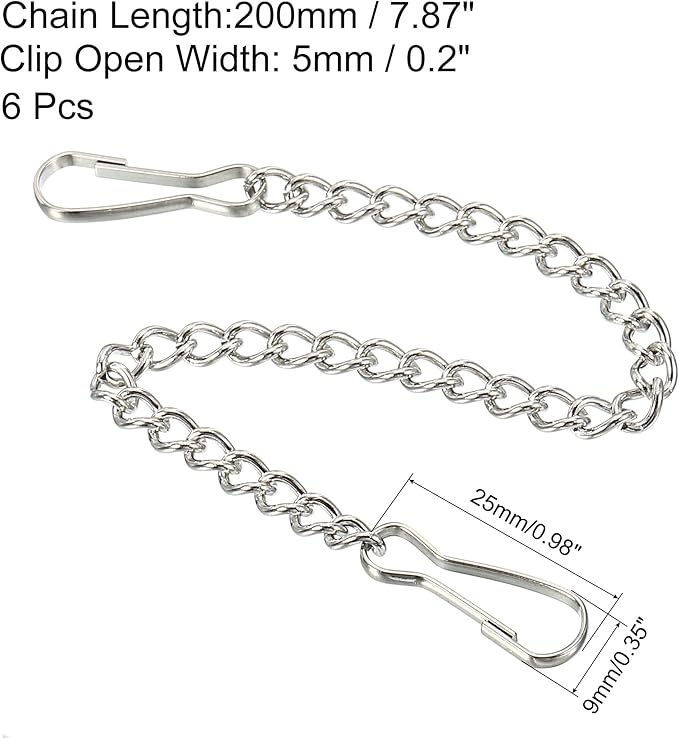 MECCANIXITY Hanging Chain with Snap Clips 7.87 Inch Garden Plant Hangers for Signboard Chalkboard Basket Lantern Wind Chime, Stainless Steel Pack of 6