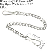 MECCANIXITY Hanging Chain with Snap Clips 7.87 Inch Garden Plant Hangers for Signboard Chalkboard Basket Lantern Wind Chime, Stainless Steel Pack of 6
