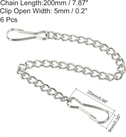 MECCANIXITY Hanging Chain with Snap Clips 7.87 Inch Garden Plant Hangers for Signboard Chalkboard Basket Lantern Wind Chime, Stainless Steel Pack of 6