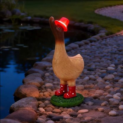 Garden Duck Statues with Solar Hat Light Outdoor Decor, Cute Runner Duck Figurines for Yard Patio Lawn, Animal Ornaments Resin Crafts, Gifts for Women Mom Housewarming