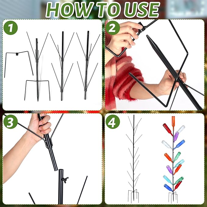 Hoolerry 2 Pcs Wine Bottle Tree Garden Outside Decor 5. 9 ft Wine Bottle Metal Tree Outdoor Decoration Colored Glass Bottle Holder Artificial Trees for Garden Yard Camping Party Decoration