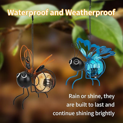 Solar Bees Lights Outdoor 2025 New Hanging Solar Garden Bee Outdoor Patio Garden Decor Simulation Bumble Solar Light for Christmas, Yard, Patio, Porch