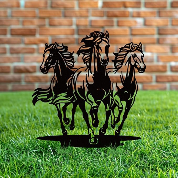 WADORN Herd of Horses Metal Decorative Garden Stakes, Black Horses Outdoor Statues Silhouette Funny Horse Lover Gifts Stakes Ornaments for All Season Home Yard Art Garden Patio Backyard Lawn Decors