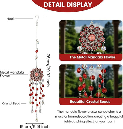 Crystal SunCatcher for Window, Sun Catchers with Crystals, Hanging Crystals Rainbow Maker, Wind Chime, Hanging Crystal for Decoration (Red)