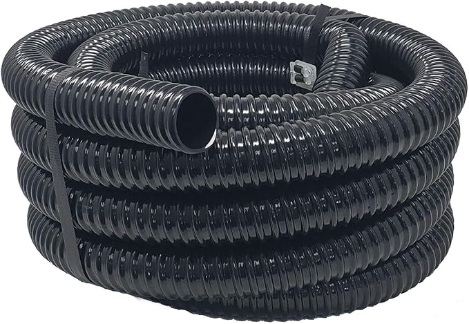 Sealproof Kinkproof 1-1/2" Dia Waterfall, Pond Tubing, 1-1/2-Inch ID, 20 FT, Black Corrugated PVC Strong Flexible Tubing, Made in USA