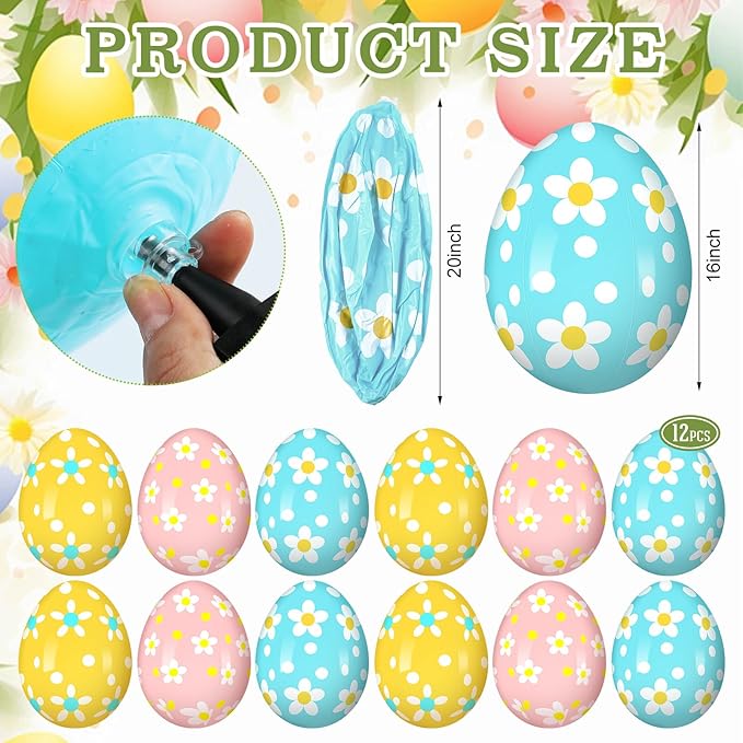 Leyndo 12 Pack 18 Inch Easters Inflatable Eggs Easter Large Blow up Inflatable Jumbo Plastic Eggs Outdoor Decor Colorful Ornaments for Yard Garden Lawn Spring Party Supplies