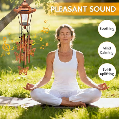 2 Pack Solar Butterfly Wind Chimes with Wind Catcher/Solar Decor Light to Create a Zen Atmosphere Suitable for Outdoor, Garden, Patio Decor Classic Bronze Wind Chimes as A Memorial Gift for Unisex