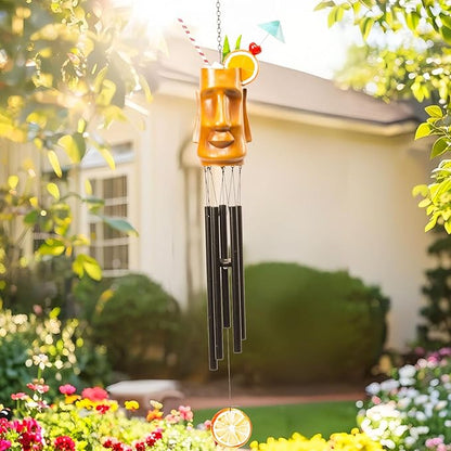 MUMTOP Wind Chimes for Outside Clearance - Garden Wind Chimes with Resin Face Cup Cocktail, 32 Inch Tropical Metal Windchimes for Patio Outdoor Porch Yard Decor Gifts(Orange)