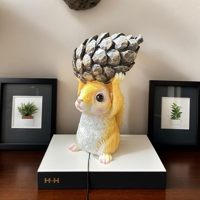 Squirrel Garden Statue with Pine Cone, Resin Figurine for Indoor Outdoor Decor, Whimsical Animal Ornament for Home, Patio, Yard