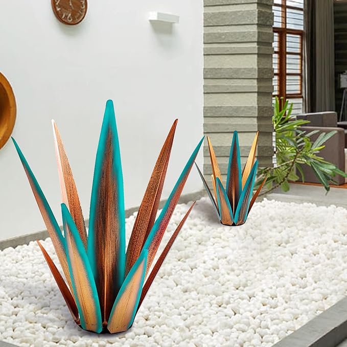 2022 Upgraded Large Size Tequila Rustic Sculpture, DIY Rustic Metal Agave Plant for Outdoor Patio Garden Yard Lawn Ornaments, Yard Art Decoration Statue for Home Decor (Orange Blue (L))