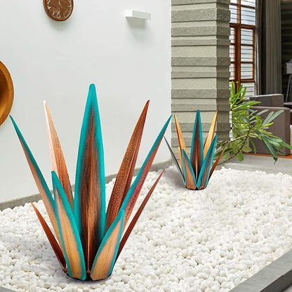 2022 Upgraded Large Size Tequila Rustic Sculpture, DIY Rustic Metal Agave Plant for Outdoor Patio Garden Yard Lawn Ornaments, Yard Art Decoration Statue for Home Decor (Orange Blue (L))