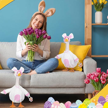 FuWeave Easter Bunny Goose Outfit Easter Egg Porch Goose Costume for Cement Plastic Geese Statue Spring Outdoor Garden Yard Patio Decoration(White,23 Inches,Rabbit)