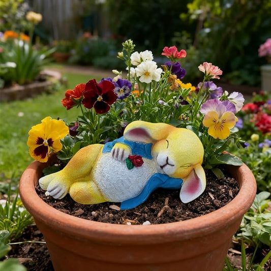 Rabbit Statue Outdoor Decor Garden Sculptures with Bunny Holding Flower Figurines for Home Yard Lawn Ornaments Porch Patio Balcony, Easter Christmas Housewarming Gift for Women Mom Grandma