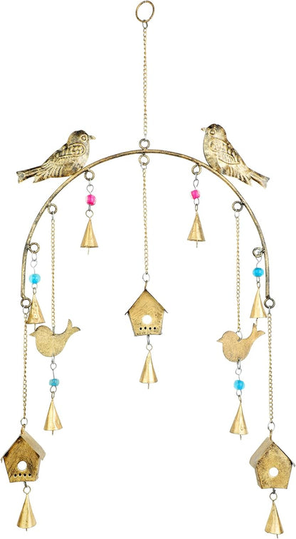 Metal Wind Chime for Home Garden Balcony Bird Bell Wind Chime Wall Door Hanging Item Feng Shui Vastu Bell Hanging Positive Vibe Antique Modern Decoration New year Gifts (Size:-26"X12")