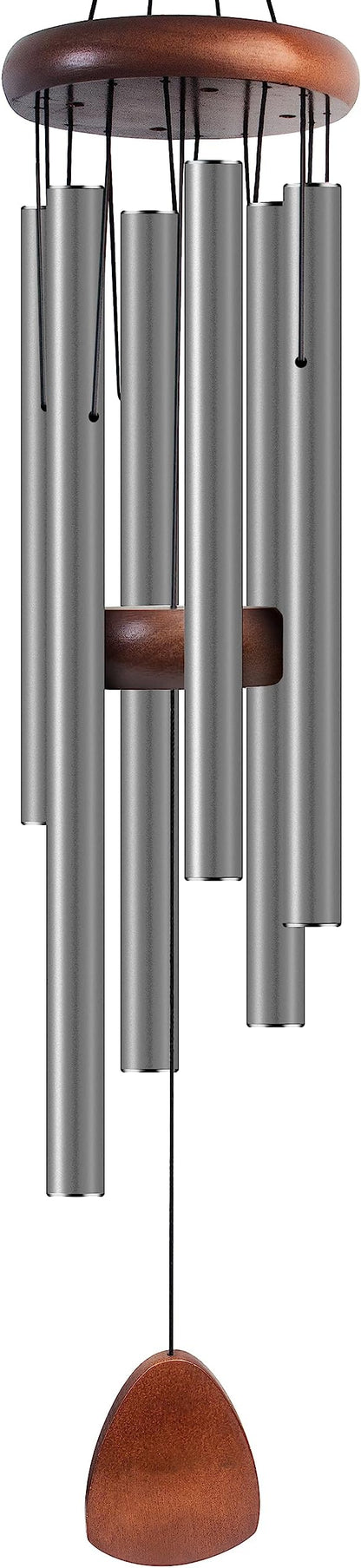 Bursvik Large Aluminium Wind Chimes 37 Inches to Create a Zen Atmosphere Suitable for Outdoor, Garden, Patio Decoration. Classic Wind Chimes with Wind Catcher Suitable as A Gift for Unisex,Silver Grey
