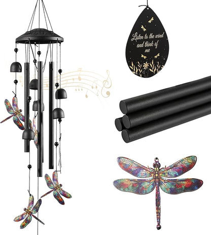 Dragonfly Wind Chime for Outside, Alloy Material Windchimes Outdoors, Fun Black Wind Chimes, for Outdoor, Garden, Yard, Patio Decoration, Gifts for Mom Neighbor Friend Unisex, Valentine's Day Gifts
