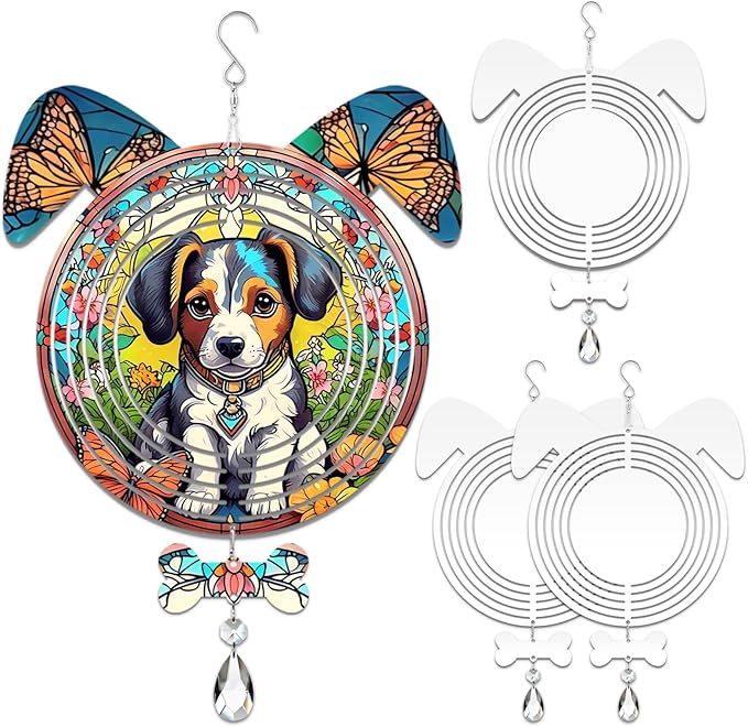 4Pack 8 inch Sublimation Wind Spinner Blanks 3D Aluminum Metal Wind Sculpture Kinetic Spinners for Yard and Garden Indoor Art Ornaments Hanging Decoration (Dog)