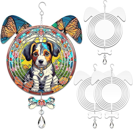 4Pack 10 inch Sublimation Wind Spinner Blanks 3D Aluminum Metal Wind Sculpture Kinetic Spinners for Yard and Garden Indoor Art Ornaments Hanging Decoration (Dog)