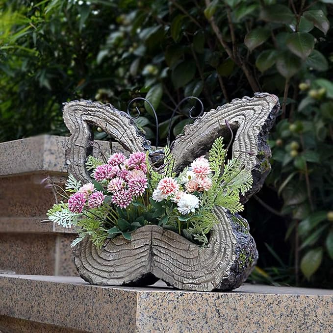Garden Statues Outdoor Decor Balcony Figurine Outdoor Statues Garden Butterfly Flower Stand Statue, Garden Animal Flowerpot Sculpture, Outdoor Farm Lawn Decorations(D)