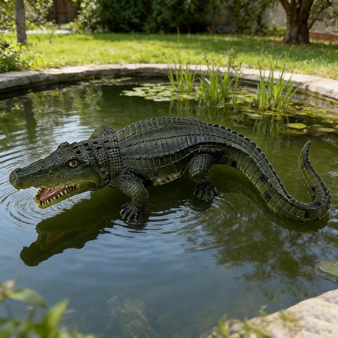 Large Realistic Alligator Garden Statue, 23.23" Resin Crocodile Sculpture for Pond Decor, Outdoor Lifelike Prank Animal Figurine Ornament for Lawn Patio Unique Yard Art Gift