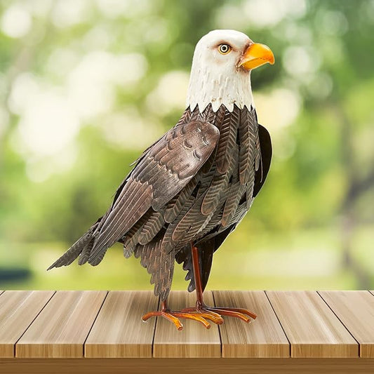GUTE Bald Eagle Metal Garden Bird, Yard Sculpture Art- Large Statue Realistic Standing Decoy Pecker Bird - Outdoor Fall, Winter, Spring, Summer Decoration- Ornament Decor - Home & Sympathy Gifts