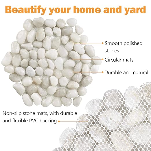 River Rock Stepping Stones Outdoor for Garden Walkway, 10 inch 6 Pcs Hexagon Shape Paver Step Stones Polished Pebble River Stone Mat for Yard Lawn Patio Pathway Walk Way - White