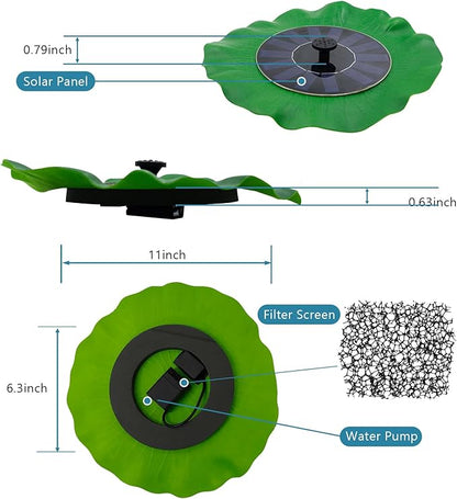 Solar Bird Bath Fountains Pump with Lotus Leaf Design, 11" D Free Standing Floating 7V/1.4W Solar Powered Water Fountain Pump for Bird Bath, Garden, Pond, Pool, Fish Tank & Outdoor Decor